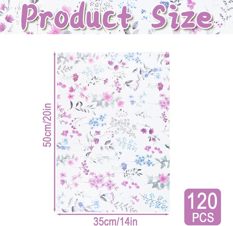 Ethanberg 120 Sheets Gift Wrapping Tissue Paper Bulk, Purple Watercolor Wildflower Print Tissue Paper for Gift Bags, Decorative Art Papers for DIY Crafts Wedding Birthday Holiday Party Decor, 20x14 Inches - Image 2